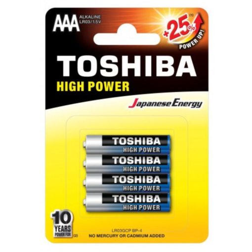 TOSHIBA elem AAA (LR03), 1.5 Volt , tartós, High Power (4db/csomag)